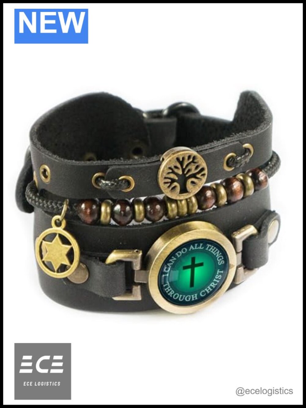 Leather Cuff Bracelet Religious Scripture Verse Quote Adjustable Men's Gift